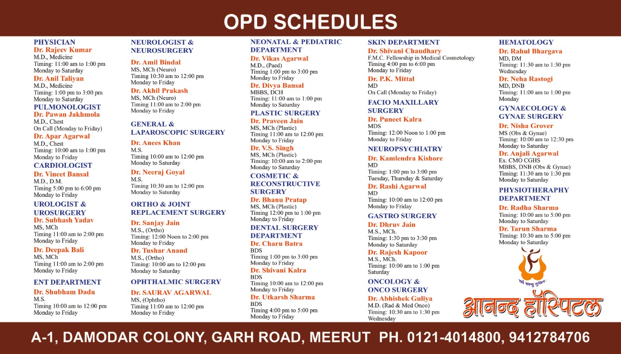 Timetable of OPD- ANAND Hospital Meerut